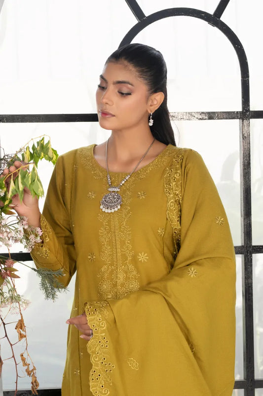 3 pc Ready to wear Winter Dhank Suit |Mustard
