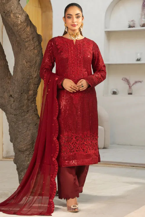 Pakistani Ready Made Ladies chiffon Suit by Maria B  Red
