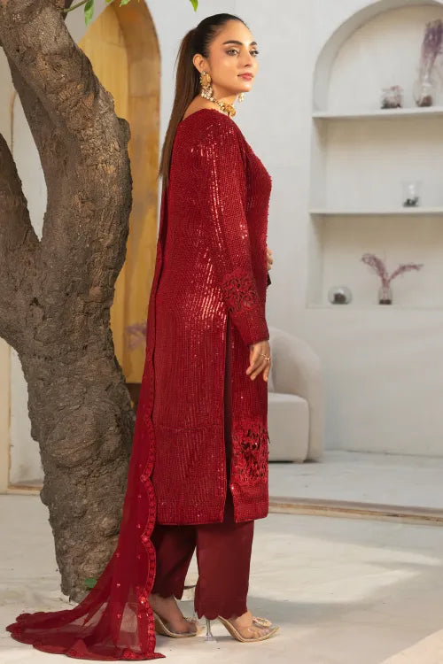 Pakistani Ready Made Ladies chiffon Suit by Maria B  Red