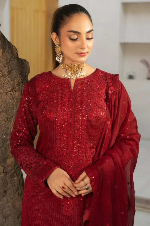 Pakistani Ready Made Ladies chiffon Suit by Maria B  Red