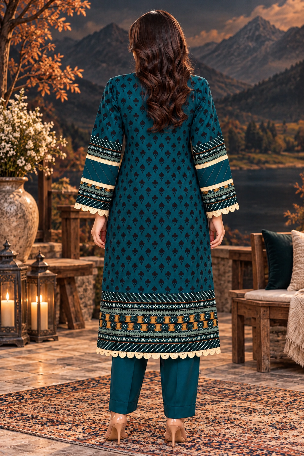 Pakistani Women’s Casual Winter Wear 3-Piece Embroidered  Suit – Dhanak, Teal Blue | 1506| Designer Rack