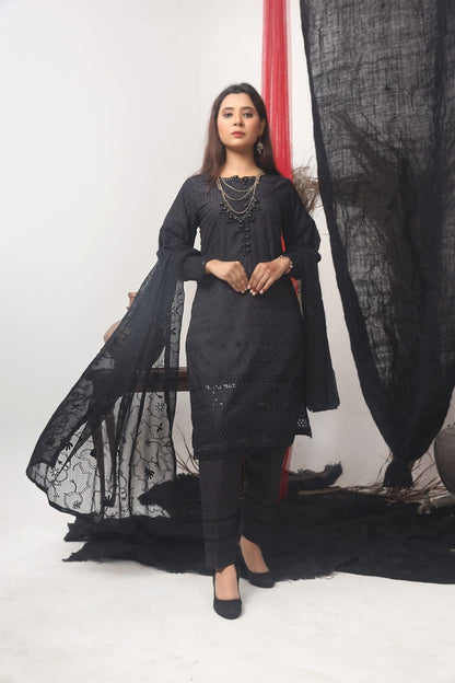 Bin Saeed Lawn ChikanKari-1366-Smoky Black