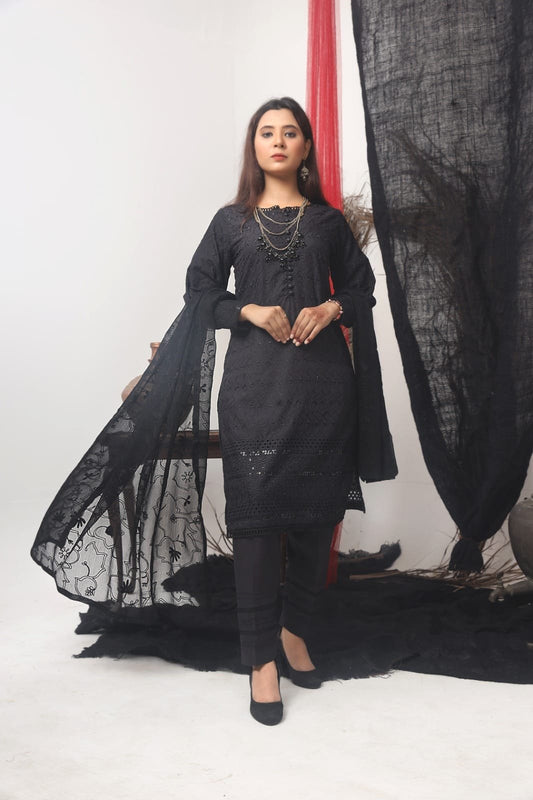 Bin Saeed Lawn ChikanKari-1366-Smoky Black