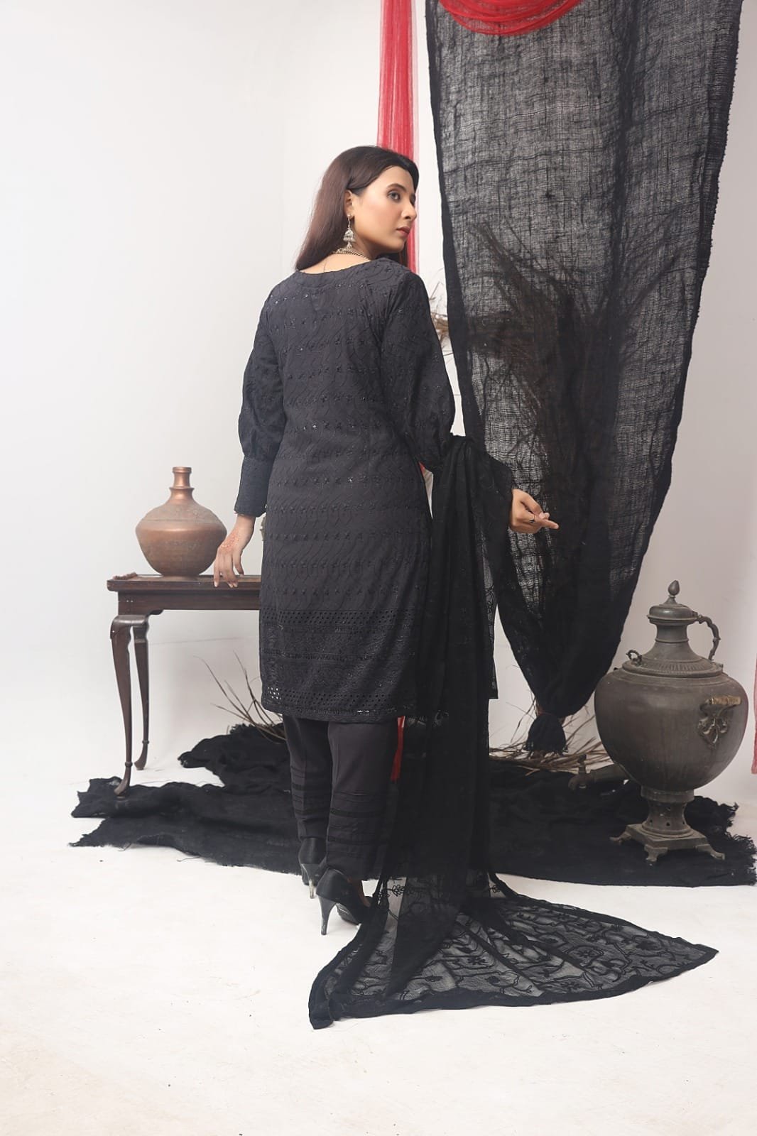 Bin Saeed Lawn ChikanKari-1366-Smoky Black