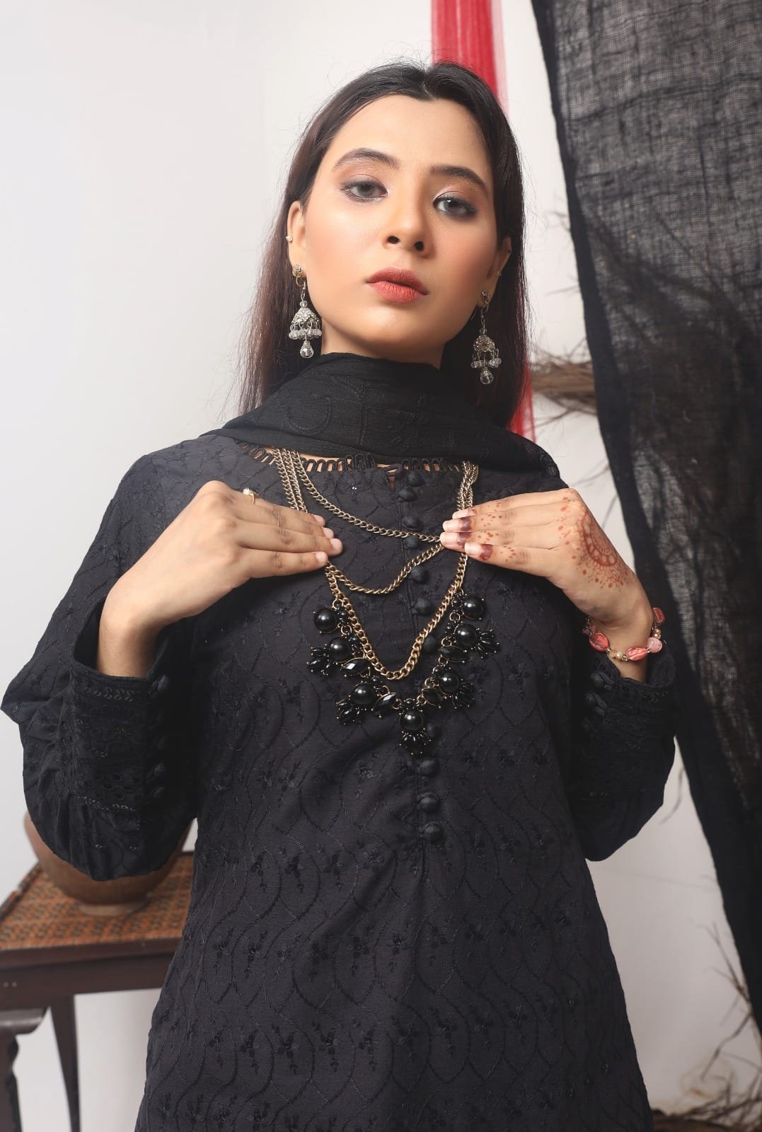 Bin Saeed Lawn ChikanKari-1366-Smoky Black