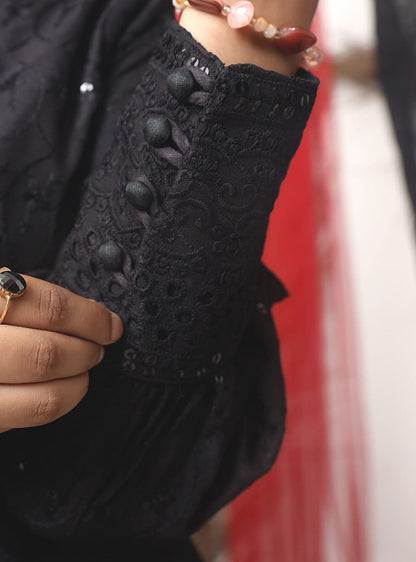 Bin Saeed Lawn ChikanKari-1366-Smoky Black