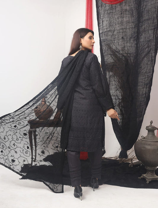 Bin Saeed Lawn ChikanKari-1366-Smoky Black