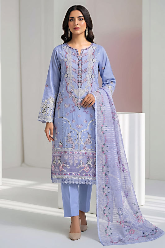 Pakistani Women's Casual Wear 3-Piece Suit - Cotton, SKY Blue | 1491 | Designer Rack