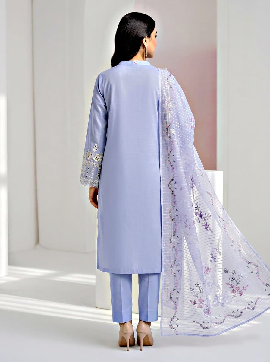 Pakistani Women's Casual Wear 3-Piece Suit - Cotton, SKY Blue | 1491 | Designer Rack