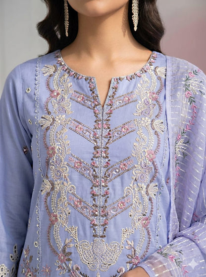 Pakistani Women's Casual Wear 3-Piece Suit - Cotton, SKY Blue | 1491 | Designer Rack