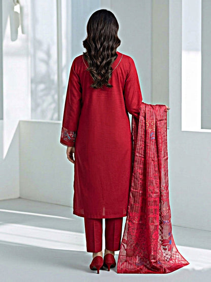 Pakistani Women's Casual Wear 3-Piece Suit - Cotton, Red | 1491 | Designer Rack