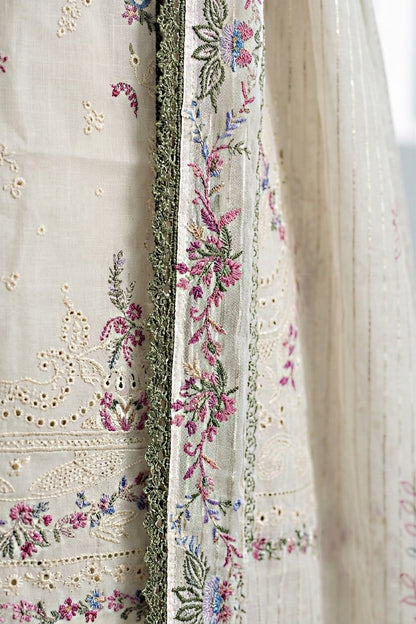 Pakistani Women's Casual Wear 3-Piece Suit - Cotton, OFF WHITE| 1491 | Designer Rack