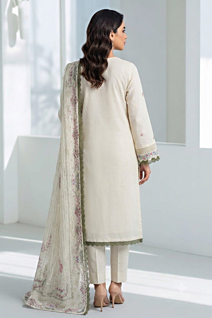Pakistani Women's Casual Wear 3-Piece Suit - Cotton, OFF WHITE| 1491 | Designer Rack