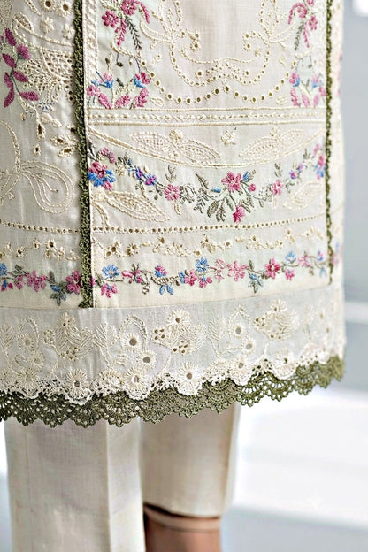 Pakistani Women's Casual Wear 3-Piece Suit - Cotton, OFF WHITE| 1491 | Designer Rack