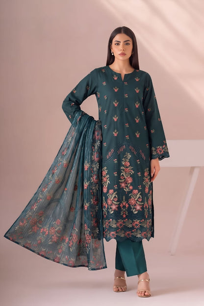 Pakistani Women's Casual Wear 3 pc Suit Linen Green | 1500 | Designer Rack