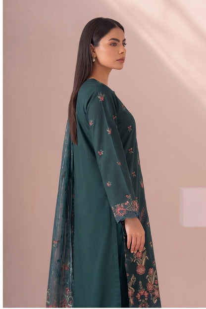 Pakistani Women's Casual Wear 3 pc Suit Linen Green | 1500 | Designer Rack