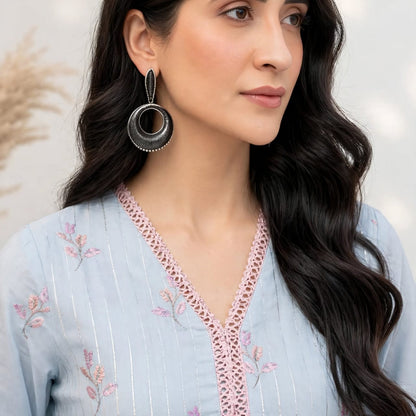 Pakistani Women's Casual Wear 3 pc Suit Linen Sky Blue | 1500 | Designer Rack