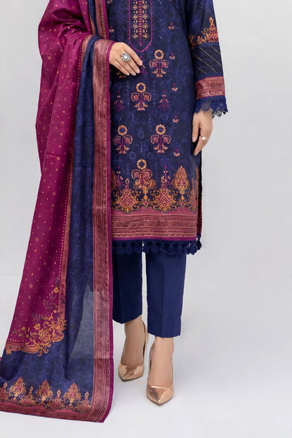 Pakistani Women's Casual Wear 3 pc Suit Linen Blue | 1502 | Designer Rack