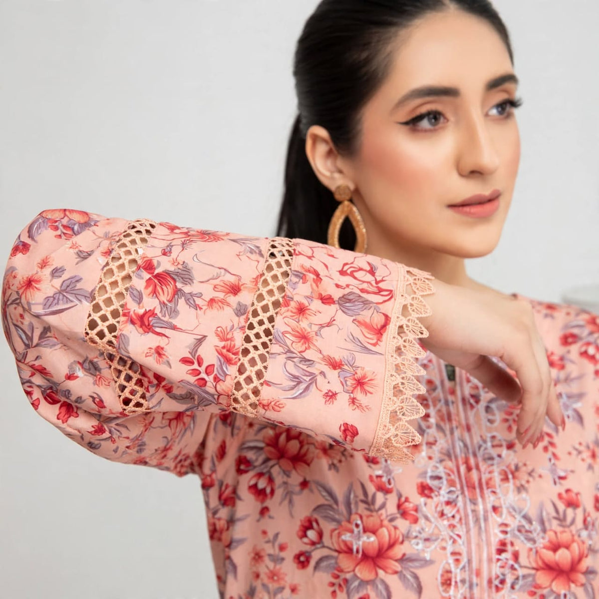Pakistani Women's Casual Wear 3 pc Printed Embroided Pink Suit | 1502 | Designer Rack