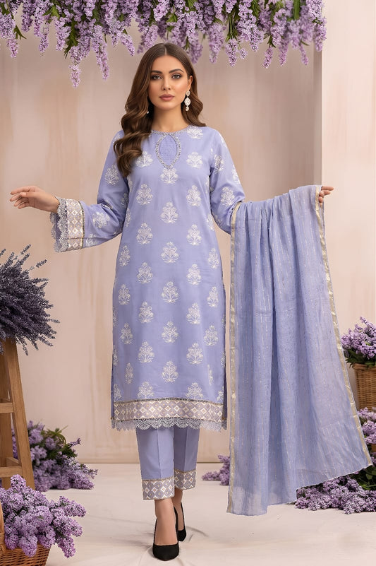 Pakistani Women's Casual Wear 3 pc Suit Cambric Cotton Sky Blue| 1501 | Designer Rack