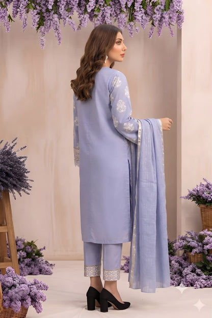 Pakistani Women's Casual Wear 3 pc Suit Cambric Cotton Sky Blue| 1501 | Designer Rack