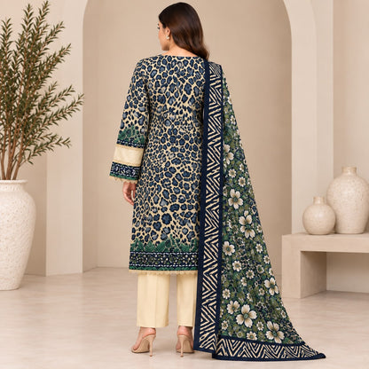 Pakistani Women's Casual Wear 3 pc Printed Embroided Cream Suit | 1502 | Designer Rack