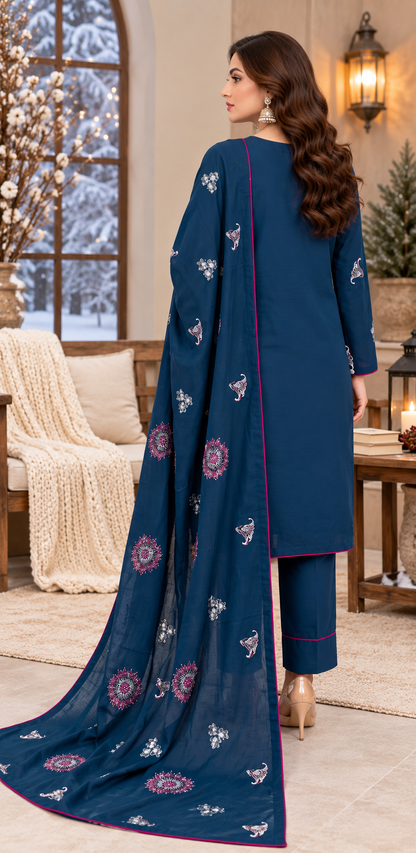 Pakistani Women’s Casual Winter Wear 3 Pc Embroidered  Suit – Dhanak, Teal | 1478 | Designer Rack