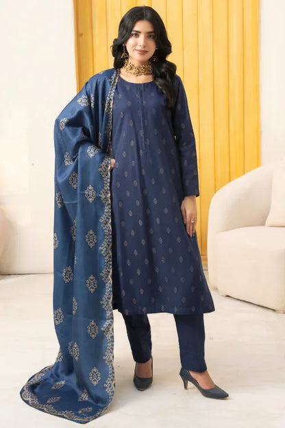 Pakistani Ready to Wear winter Khadder Blue Suit for Women – Winter Designer Collection