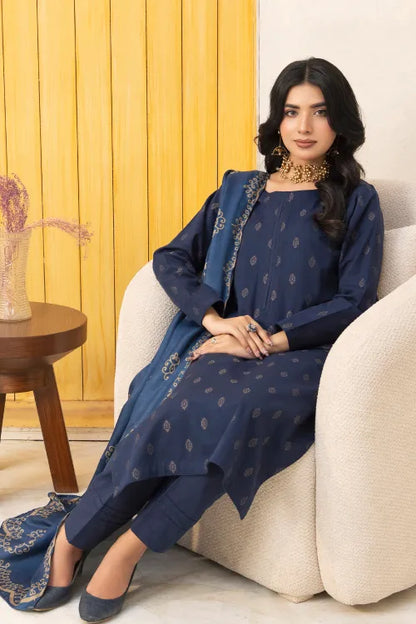 Pakistani Ready to Wear winter Khadder Blue Suit for Women – Winter Designer Collection