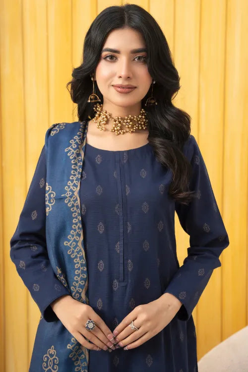 Pakistani Ready to Wear winter Khadder Blue Suit for Women – Winter Designer Collection