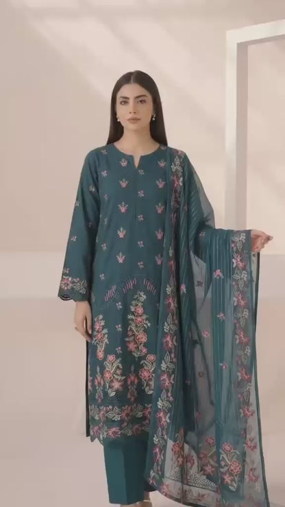 Pakistani Women's Casual Wear 3 pc Suit Linen Green | 1500 | Designer Rack