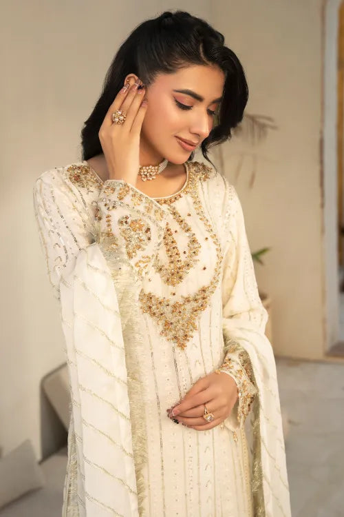 Imrozia 3 Piece White Sharara Suit | Designer Rack UK