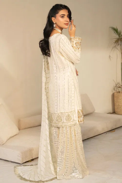 Imrozia 3 Piece White Sharara Suit | Designer Rack UK