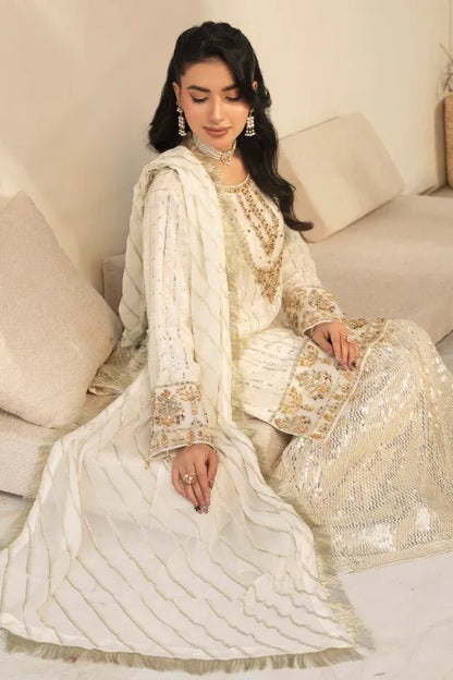 Imrozia 3 Piece White Sharara Suit | Designer Rack UK