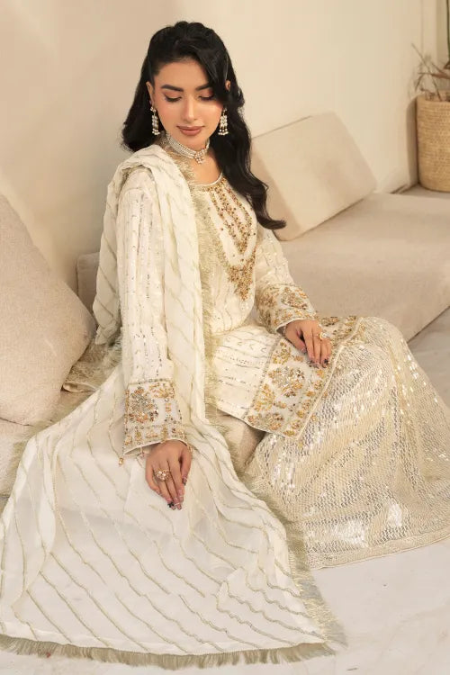 Imrozia 3 Piece White Sharara Suit | Designer Rack UK