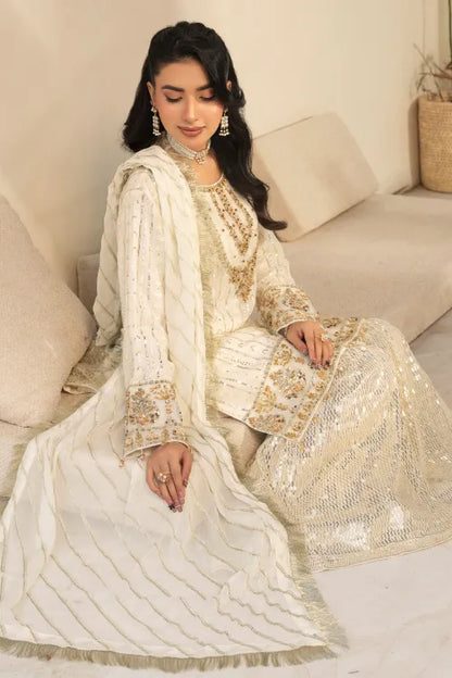 Imrozia 3 Piece White Sharara Suit | Designer Rack UK