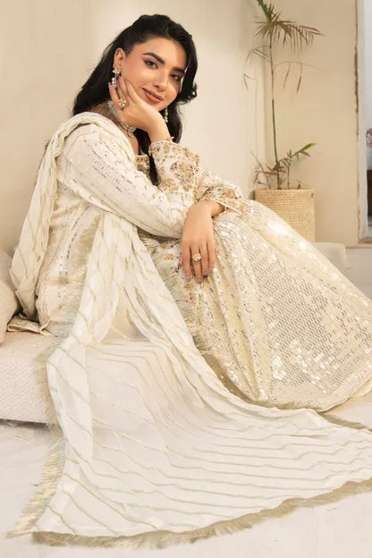 Imrozia 3 Piece White Sharara Suit | Designer Rack UK